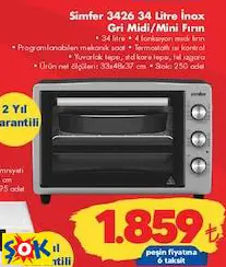 SİMFER 3426 34 LİTRE İNOX GRİ MİDİ/MİNİ FIRIN